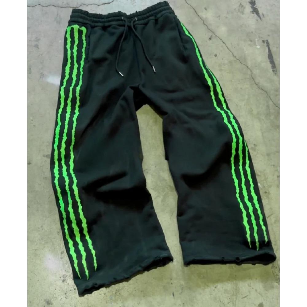 Claw Triple Stripe Fluorescence Sweatpants Y2K Streetwear Hip Hop Personality Glow Casual Pants Cotton Drawstring Joggers