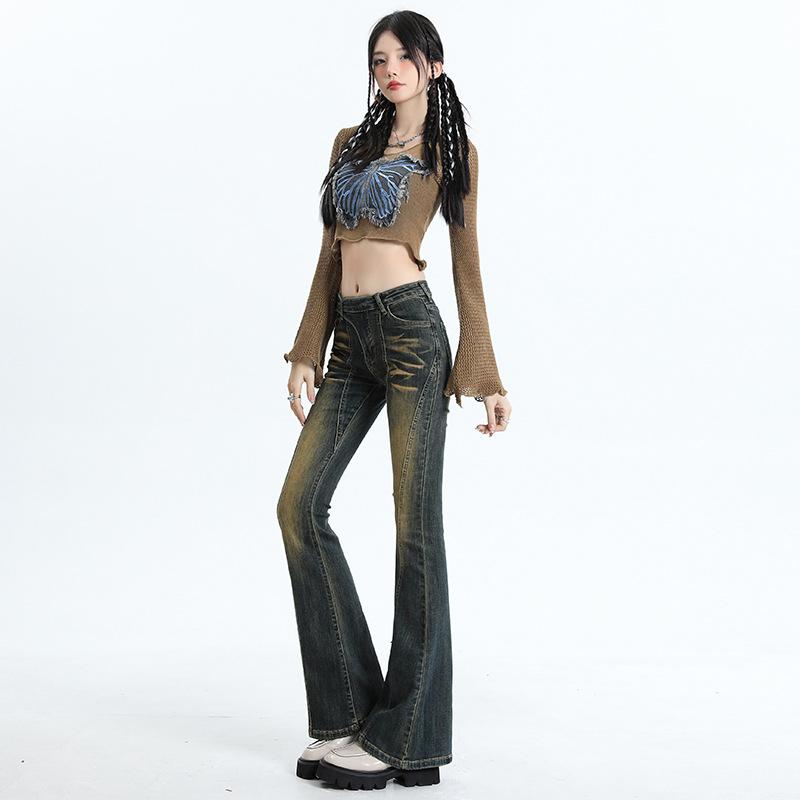 Women's Autumn Spice Girls Retro Slim-Fit High Waist Skinny Elastic Flared Pants Women's Autumn