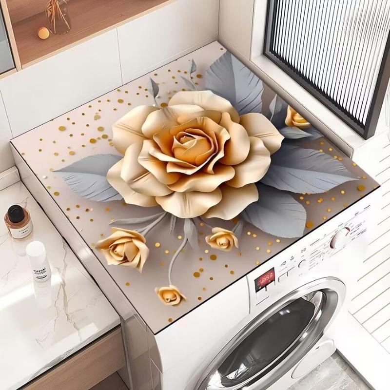 Elegant Floral Dustproof & Quick-Drying Refrigerator and Washing Machine Cover Pad