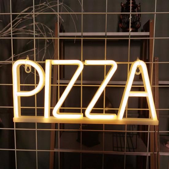 Pizza Letter Neon Sign LED Light Creative Shape Energy-saving Flicker Free Wall Art Background Neon Lamp Decor