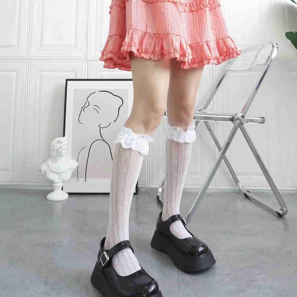 Женские летние носки средней длины в стиле "лолита" с кружевом до середины икры - носки средней длины для ботинок Martin.