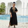 2024 Bohemian Black V Neck Bikini Cover-ups Long Tunic Sexy Kaftan Dress Women Plus Size Beach Wear Swim Suit Cover Up Q1545