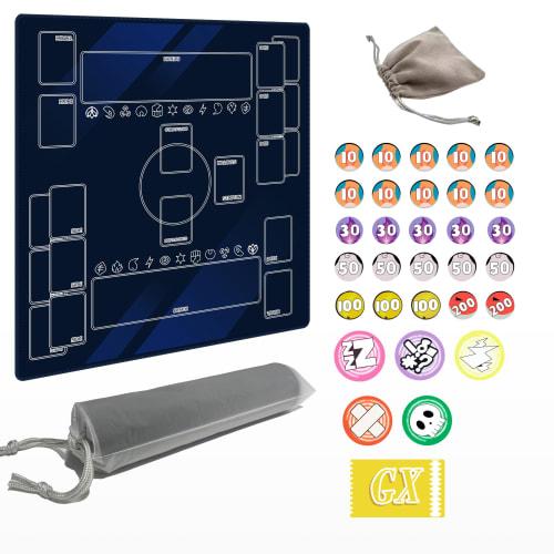 Extalas Trading Card Playmat | 2-Player Play | Includes Damage Counters & Storage Bag | For Card Game Enthusiasts (Blue 1)