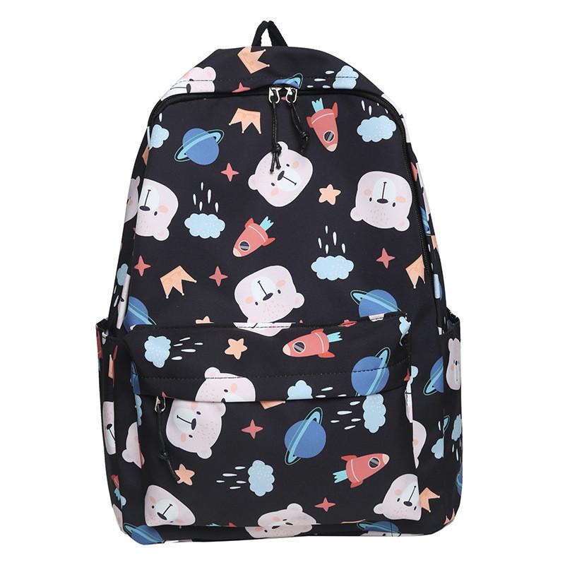 Cute Bear Cartoon Rocket Star Cloud Crown Print Student Backpack For School