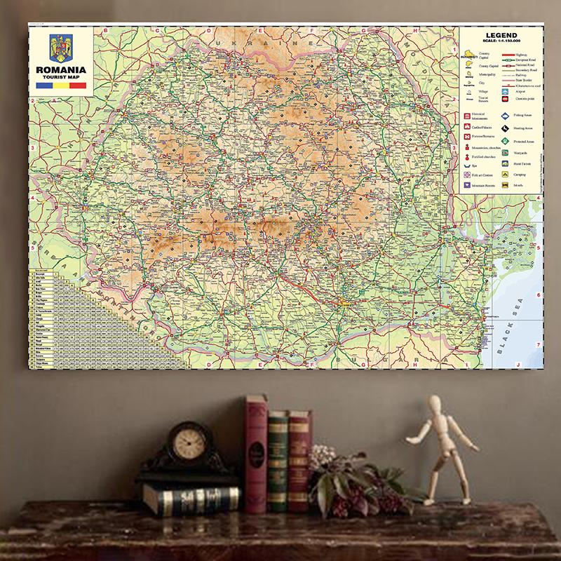Wall Map,Romanian Map Series Background Cloth Map of Romania Home Wall Decor Painting,Geographical Tools,Tourism/education Tools