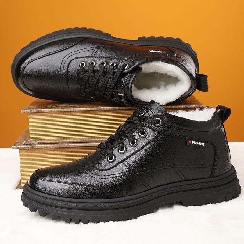 Winter Men's High-top Velvet Cotton Shoes Warm and Thickened Windproof Leather Shoes Thick-soled Labor Protection Shoes Outdoor Men's Cotton Shoes