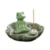 Meditation Frog Incense Stick Holder Ceramics Lotus Leaf Sitting Frog Incense Burner Home Office Desktop Decoration Ornament