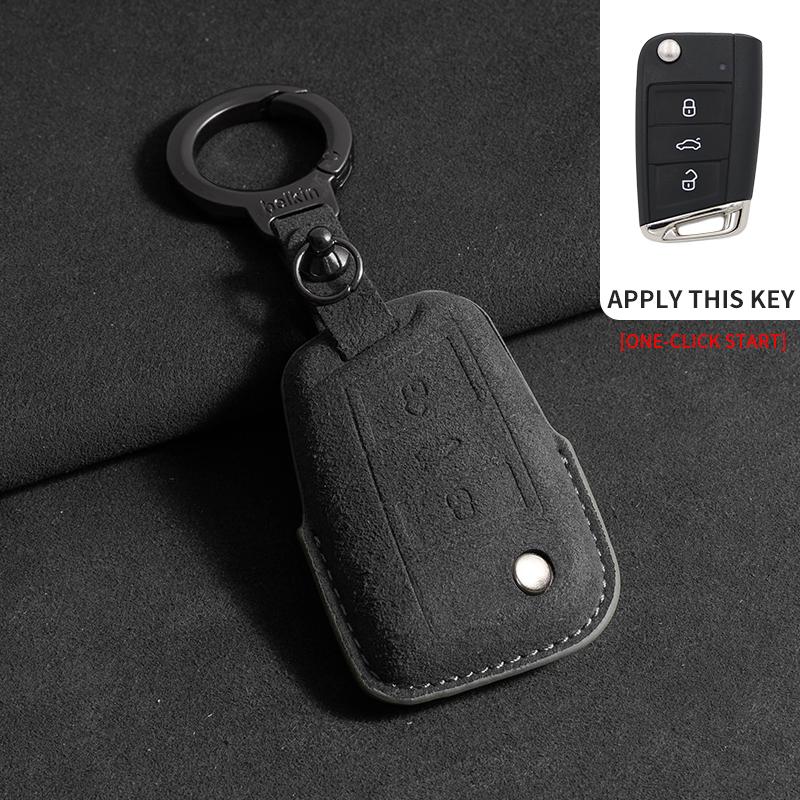 Suede Car Flip Key Case Cover for VW Volkswagen Key Sleeves Langyi Sagitar Jetta Weiling Bora Tiguan Protector Key Fob Keychain