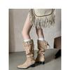 Wasteland Style Fashion Pointed Big Tube Around Piling Boots Women's Thick Heel Pointed High Heel Boots Versatile Boots