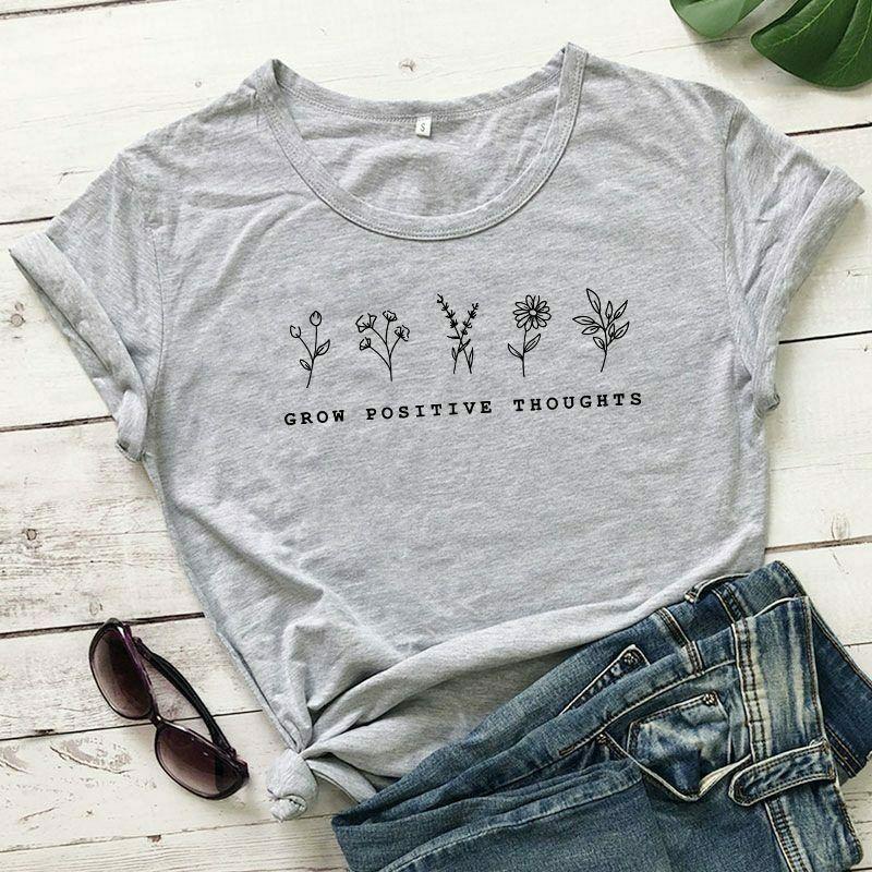 Grow Positive Thoughts Soft Cotton Top Tee Blouse T-Shirt