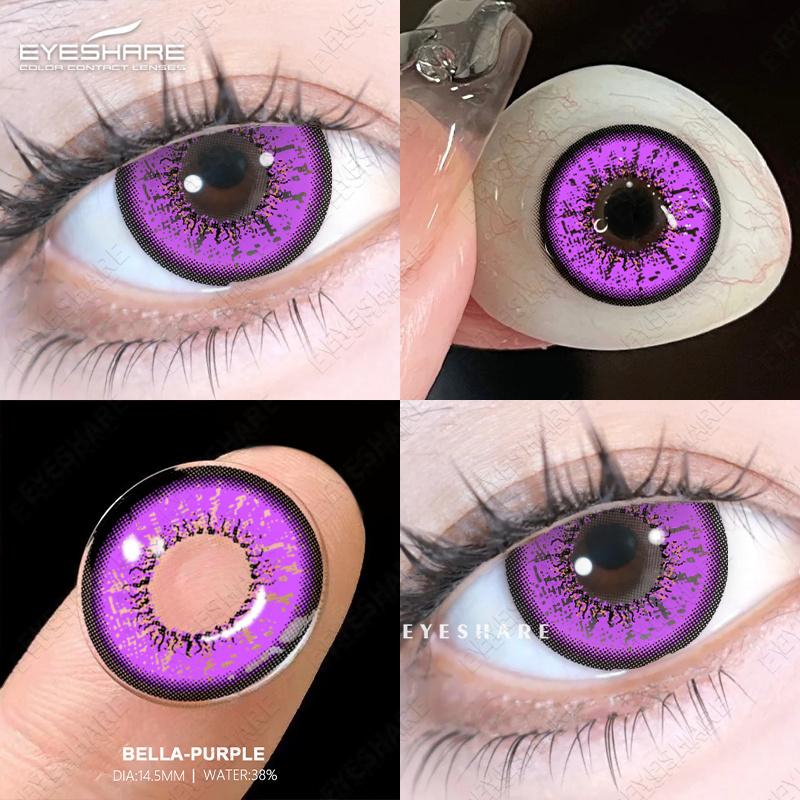 Eyeshare Colored Contact Lenses Cosplay Anime Character Eye Makeup Lenses Red Halloween Carnival Night Contact Lenses Purple Beauty Soft Lenses 1 Pair