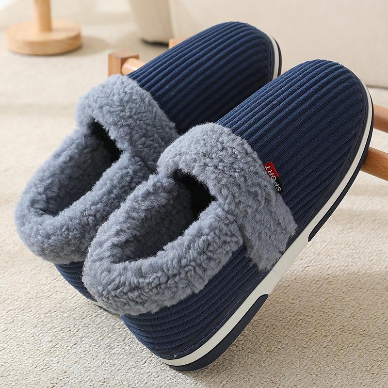 Winter Couple Bag Heel Slippers Indoor Plush Cotton Shoes Fluffy Fur Non Slip Slippers Men Casual Soft Soled Shoes