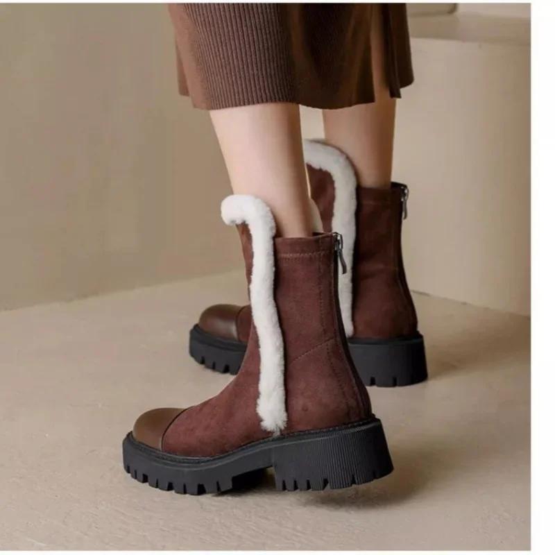 Fashion Faux Suede Chunky Platform Ankle Boots for Women Non Slip Thick Plush Winter Boots Woman Warm Non Slip Cotton Padded Shoes Mujer
