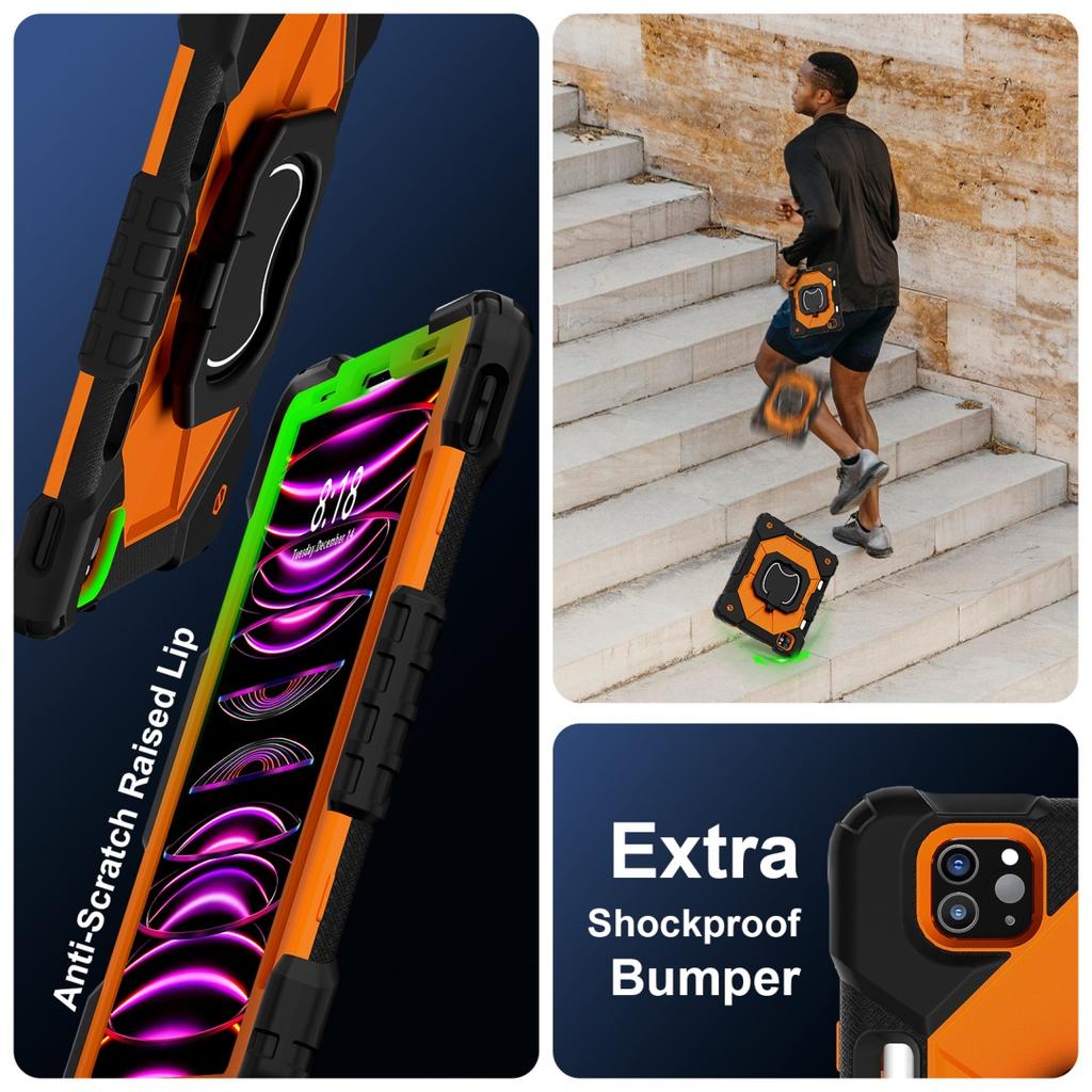 For Apple iPad Air (2020)/ iPad Air 4, 360° Rotating Grip Heavy Duty Protection Stand TPU+PC 3in1 Anti-knock Shockproof Tablets PC Case