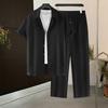 2 шт./комплект мужской повседневный наряд однобортная рубашка с лацканами короткий рукав эластичный пояс длинные брюки комплект однотонный наряд