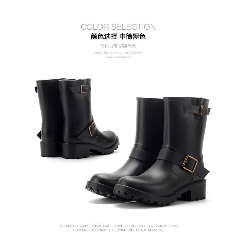Fashion New Style Quality Fashionable Women's Rain Boots for All Seasons with Thick Non-slip Soles Waterproof Rain Shoes Snow Punk Shoes