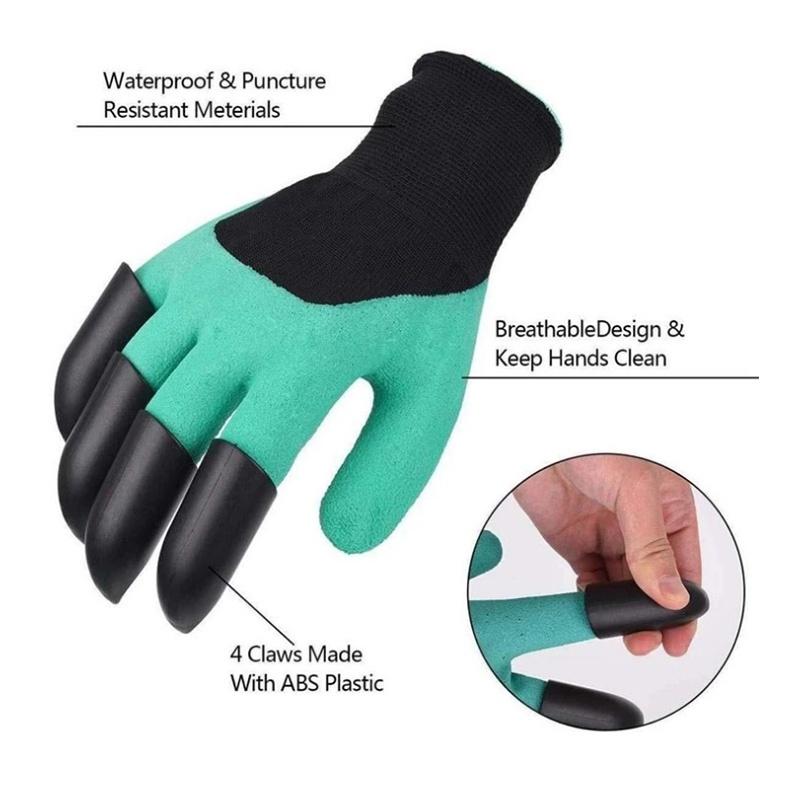 4 Hand Claw ABS Plastic Garden Rubber Gloves Gardening Digging Planting Durable Waterproof Work Glove Outdoor Gadgets