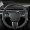 For Tesla Model 3 Model Y 2023 2022  3Pcs Car Interior Accessories Steering Wheel Decor Stickers Carbon Fiber Trim
