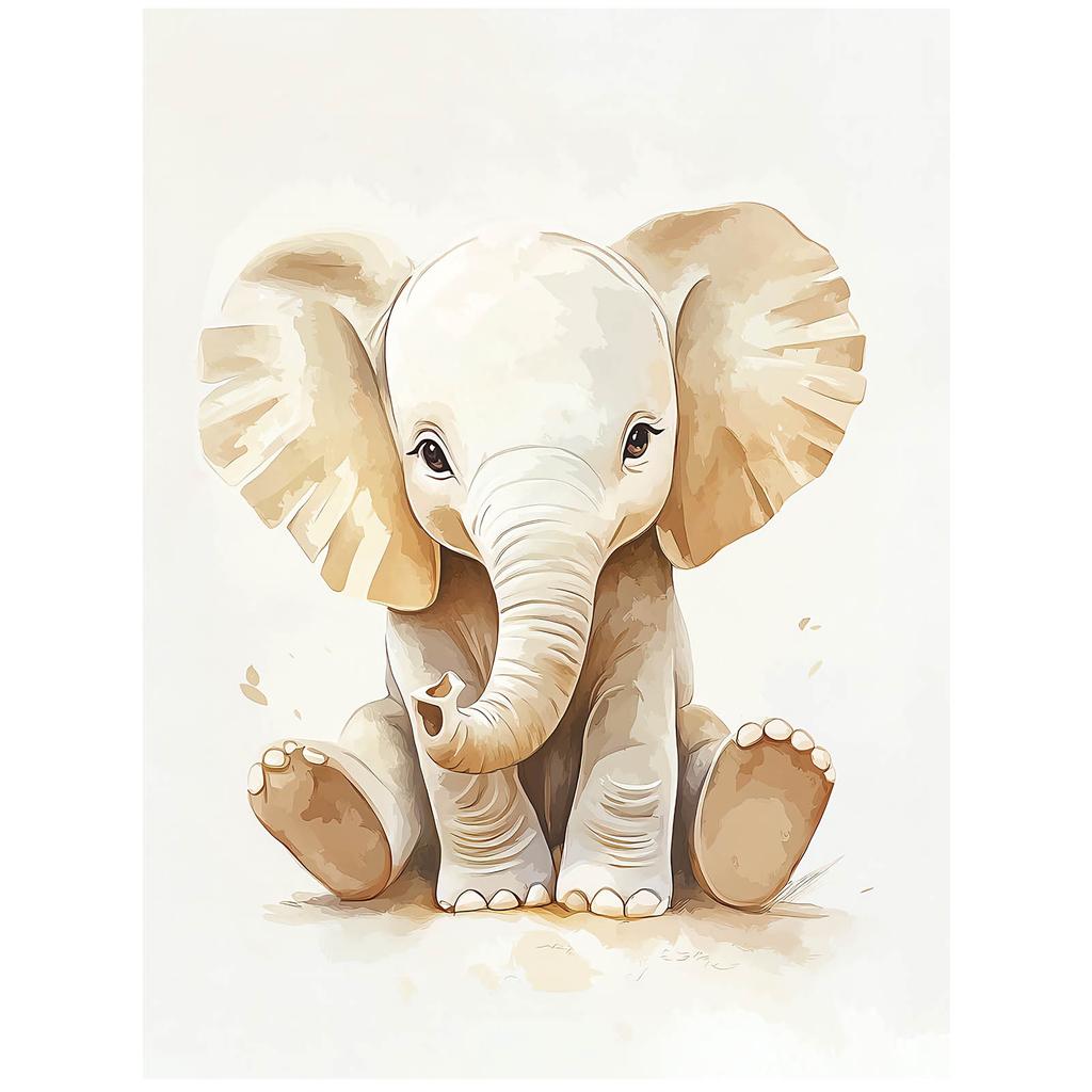 Poster Small Elephant In Minimalist Style Poster Small Elephant In Minimalist Style, 30X40 Cm, Dark Brown Wooden Frame, 230 Gsm Matte Paper