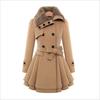 Ladies Winter Fur Collar Slim Double Breasted Woolen Long Elegant Coat