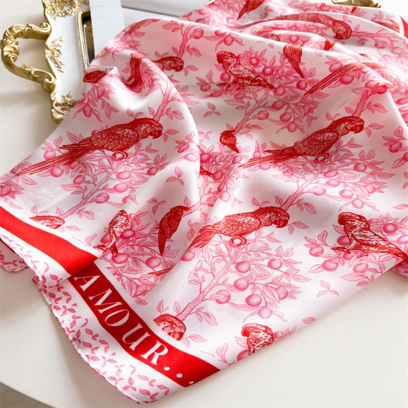 Sweet Spring Summer Flower Print Square Silk Scarf Casual Elegant Thin Breathable Scarf For Women Windproof Head Wrap Gifts
