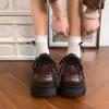 Black Thick-soled Lace-up Small Leather Shoes for Women's 2025 Spring and Autumn New British Style Versatile Height-increasing Round Head Muffin Sin