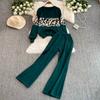 Autumn Winter Designer Print Leopard Knitted Sweater Trouser Two Piece Set Women O-neck Pullover Tops And Ankle Length Pants Suit