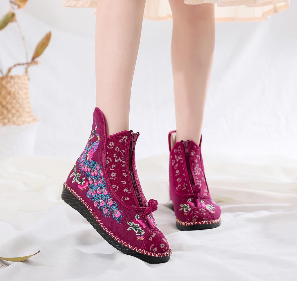 Ankle Boots for Women New Spring and Autumn Flat Bottom Cloth Shoes Ethnic Style Low Barrel Short Boots Embroidered Shoes Women