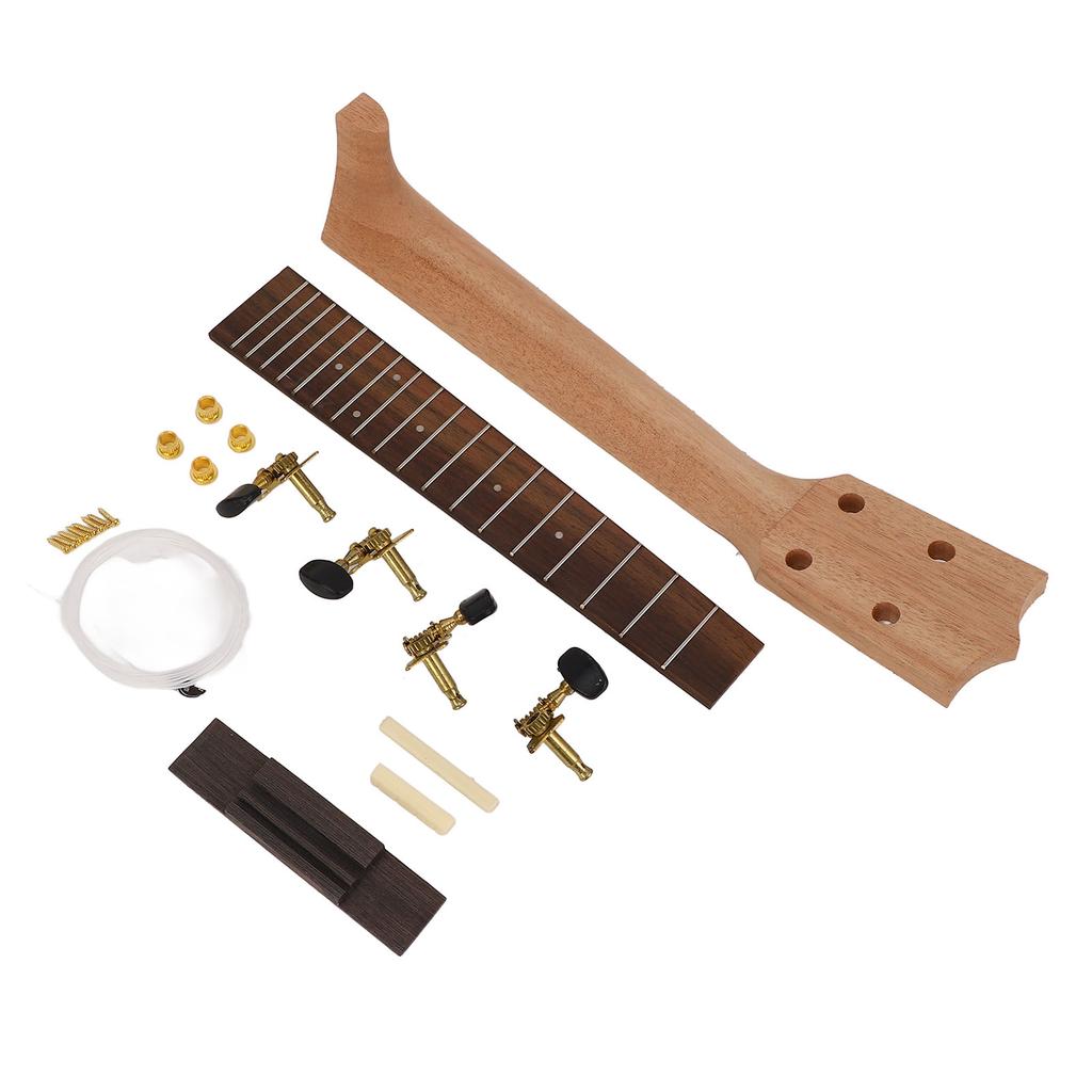 Ukulele Neck Fretboard Replacement Kit Neck String Knobs Bridge Rosewood Fingerboard Set for 23