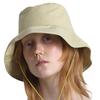String Detail Linen All Season Classic Outdoor Sun Protection Travel Beach Cap Unisex Korean Fishing Bucket Hat [UNDERCONTROL] (String Khaki)