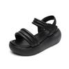 Fashion High Quality Real Leather Sandals for Women In The Summer of Featuring New One-piece Strap and Thick Soled Wedge Heel Sandals