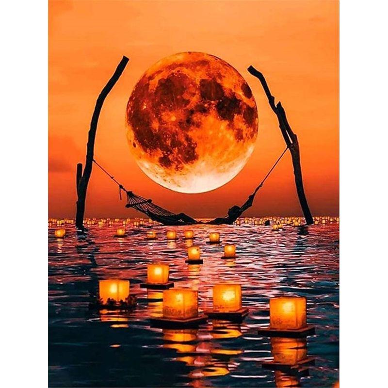 Framrless Diamond Embroidery 5d Set Moon Landscape Diamond Mosaic Painting Adult Picture Of Rhinestones Home Decor