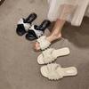French Fairy Style One-word Female Outer Wear 2025 Summer New Soft Bottom Casual Versatile Fashion Pearl Cool Slippers Tide