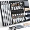 STAGEEK 21pcs Metal Mechanical Pencil Art Pencil 2mm Lead Holder 10 Graphite Leads Refill Tube and Eraser with Case for Sketching Silver Set, 0.3,