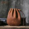 Vintage Coin Purse Men Women Genuine Leather Casual Small Coin Wallet Hard Leather Money Pocket Drawstring Storage Bag