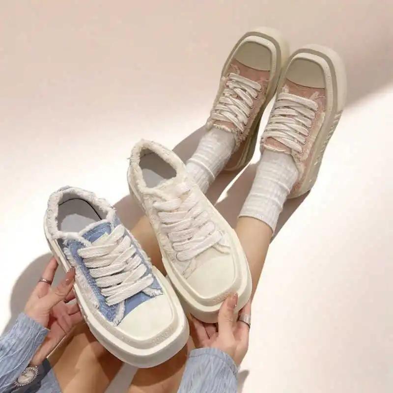 Fashion High Sole Platform White Sneakers Women's Casual Sepatu Basket Women's Breathable Shoes Sport To Play Hit Trending Racing