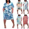Women's Summer Plus Size V-neck Short Sleeve Print Knee Pocket Casual Dress