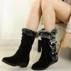 New Winter Women Boots Casual Warm Fur Mid-Calf Boots Shoes Women Slip-On Round Toe Wedges Snow Boots Shoes Plus Size