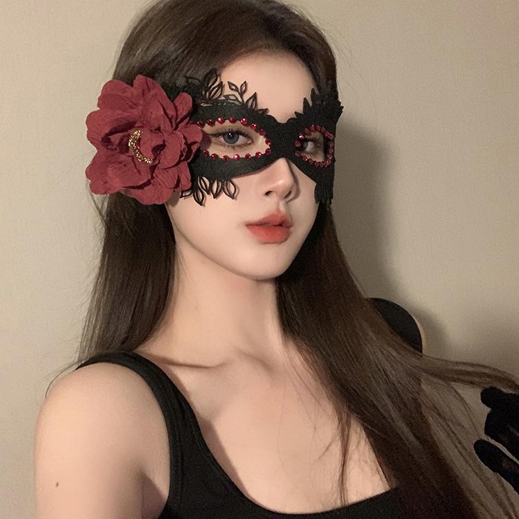 Halloween Black Flower Mask Masquerade Party Lace Half Face Mask Eye Mask Makeup Night Mask