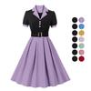 Women's Polka Dot Swing Dresses Lapel Buttons High Waist Belt Slim Fit Short Sleeves Summer Dress Office Work Casual Wear Vintage Outfit