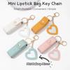 1pc Leather Solid Lipstick Bags Portable Keychain Mini Wallet With Mirror Protective Cover