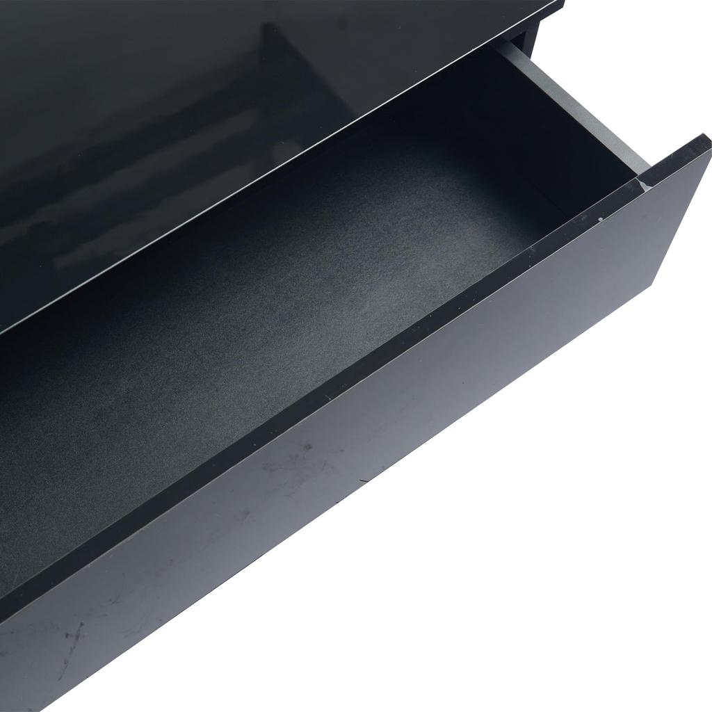 Couchtisch Platte, Moderner Kaffeetisch ausziehbarer LED, Sofatisch Schubladen & Versteckter Stauraum, Beistelltisch Wohnzimmer, Büro, Schwarz