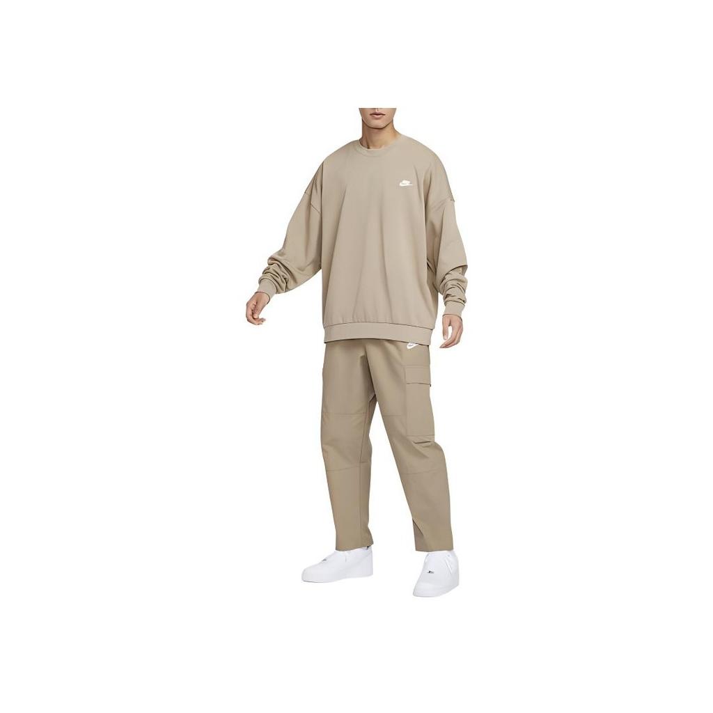 Nike Club Oversize Logo Pattern Crewneck Pullover Sweatshirt Men Sweatshirt Khaki HJ1820-247