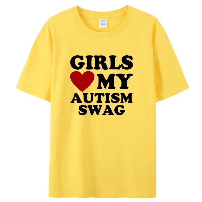 Girls Love My Autism Swag Funny Autistic Women Gifts Awareness T Shirts Graphic Streetwear Short Sleeve Gifts Ideas T-shirt Men