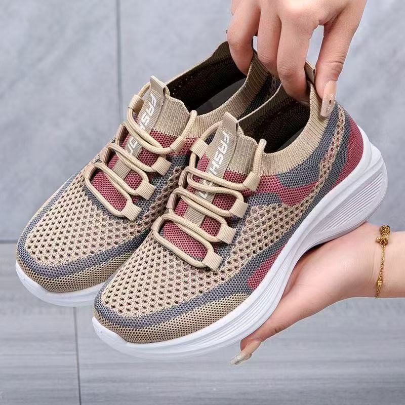 Leisure Sports Shoes New Thick Soled Height Increasing Mesh Breathable Color Blocked Vulcanized Shoes