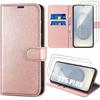 Protective Case - BOOLING - for Samsung Galaxy S25 Plus - Pink PU Leather - 2 Tempered Glasses - Shockproof