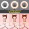 8" Selfie Ring Light with 66" Extendable Tripod Stand & Phone Holder, Portable Unplugged Dimmable LED Ringlight