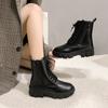 Fashion Plus Size 41 42 Women Motorcycle Ankle Boots Wedges Female Lace Up Platforms Black Leather Oxford Shoes Woman 2024 New Boots