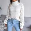 GMXIA Women's Fashion Casual Solid Color  Autumn Winter Long Sleeve High Neck Loose Cut-out Bottom Knit Sweater