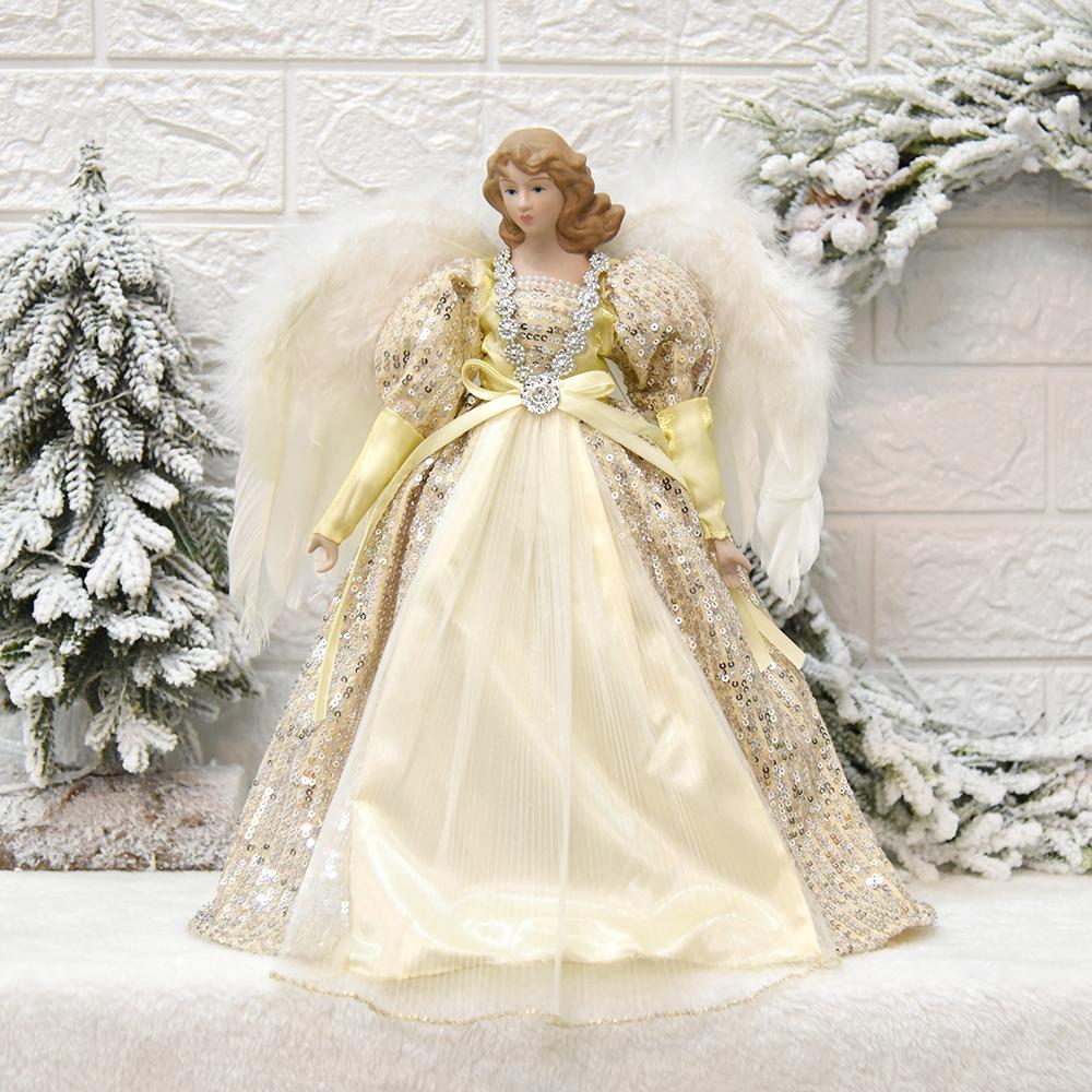 Christmas Doll Standing Treetop Figurine Angel In Gown Home Table Decoration Room Decor Statue Home Accessories Desk Decor